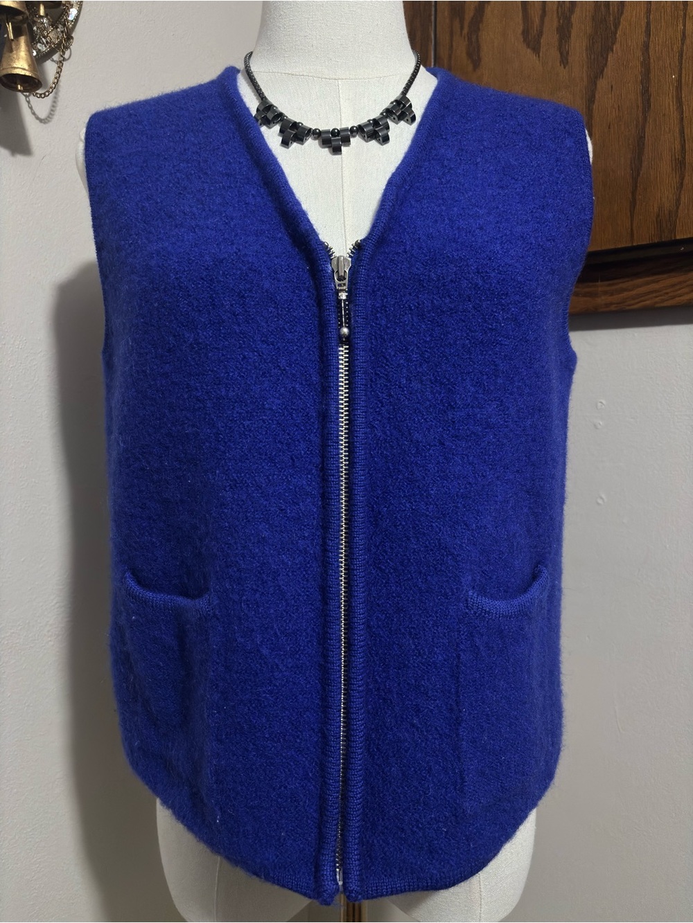 Vintage Croft & Barrow Royal Blue Zip-Front 100% Wool Vest Size XL